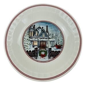 Watkins Cranilla Pecan Pie Deep Plate 1999 Holiday Winter Scene Chirstmas VTG